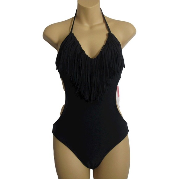 Xhilaration Swimsuit Monokini Black Fringed Size S NWT - Picture 2 of 6